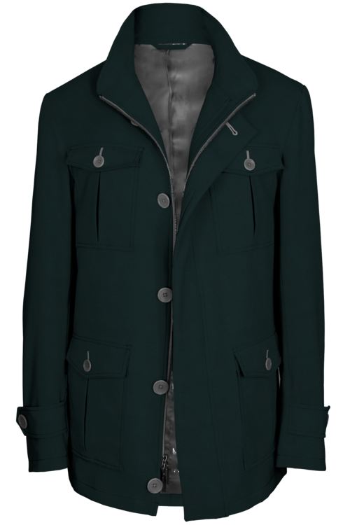 Black Solid Double face Five Button Field Jacket
