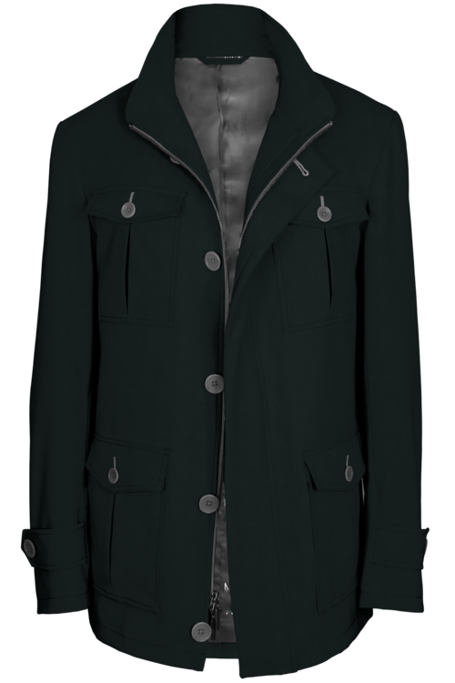 Black Solid Five Button Field Jacket