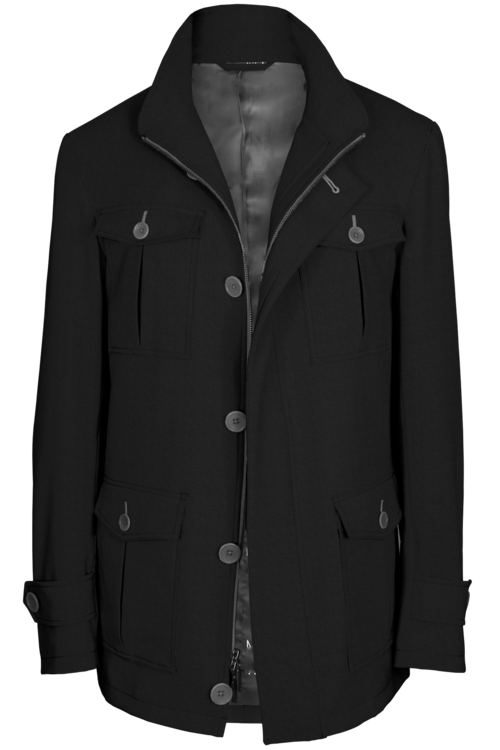 Black Solid Five Button Field Jacket