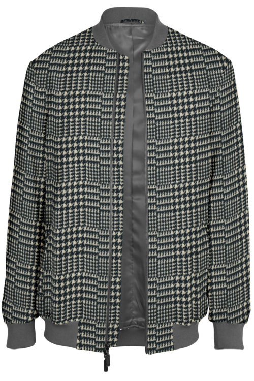 Black White Glen Plaid Bomber Jacket