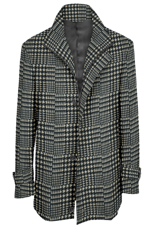 Black White Glen Plaid Four Button Zippered Car Coat