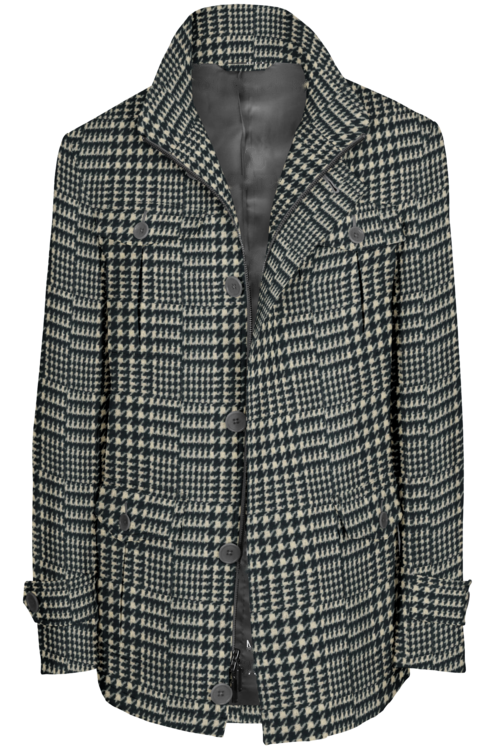 Black White Glen Plaid Five Button Field Jacket