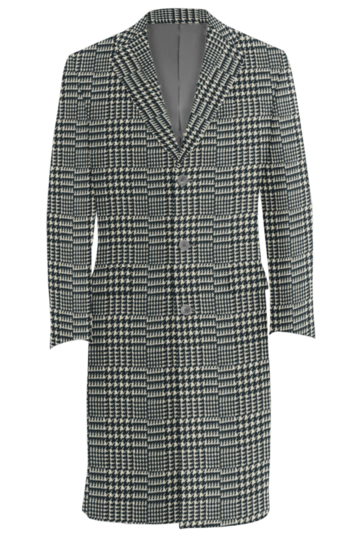 Black White Glen Plaid Three Button Topcoat