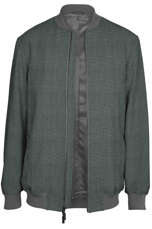 Black White Glen Plaid Bomber Jacket
