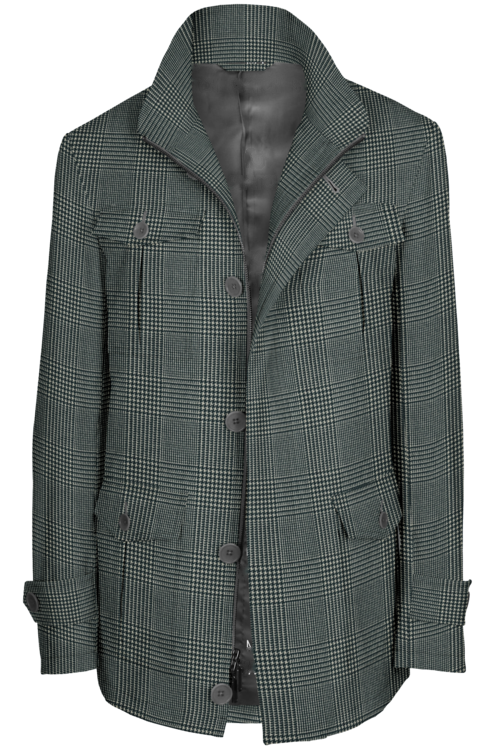 Black White Glen Plaid Five Button Field Jacket