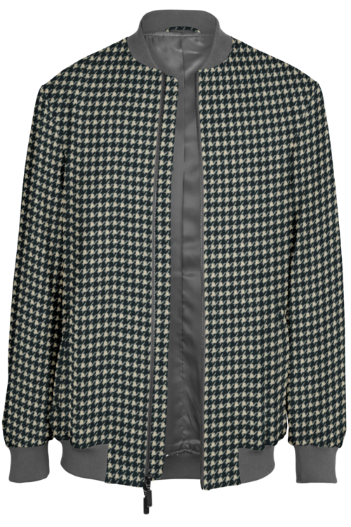 Black White Houndstooth Check Bomber Jacket