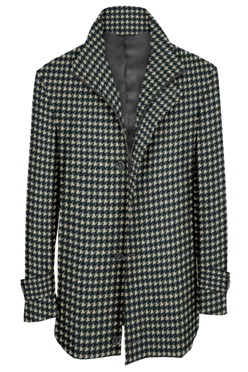 Black White Houndstooth Check Four Button Zippered Car Coat