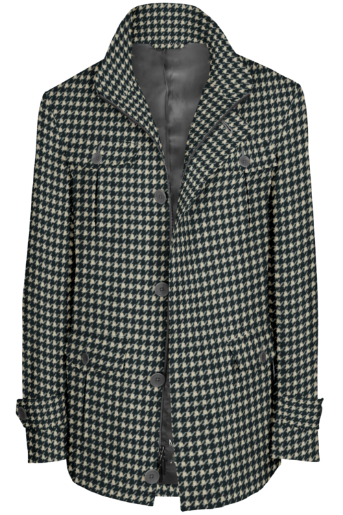 Black White Houndstooth Check Five Button Field Jacket