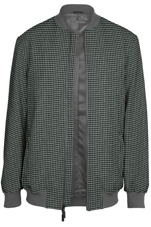 Black White Houndstooth Check Bomber Jacket