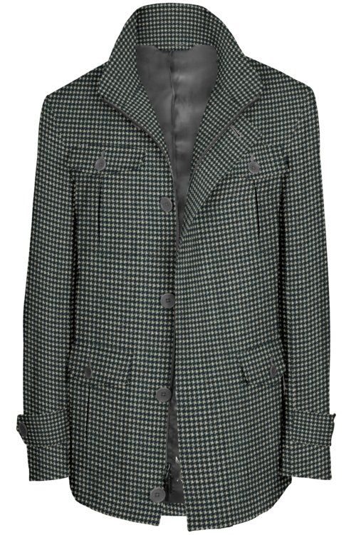 Black White Houndstooth Check Five Button Field Jacket
