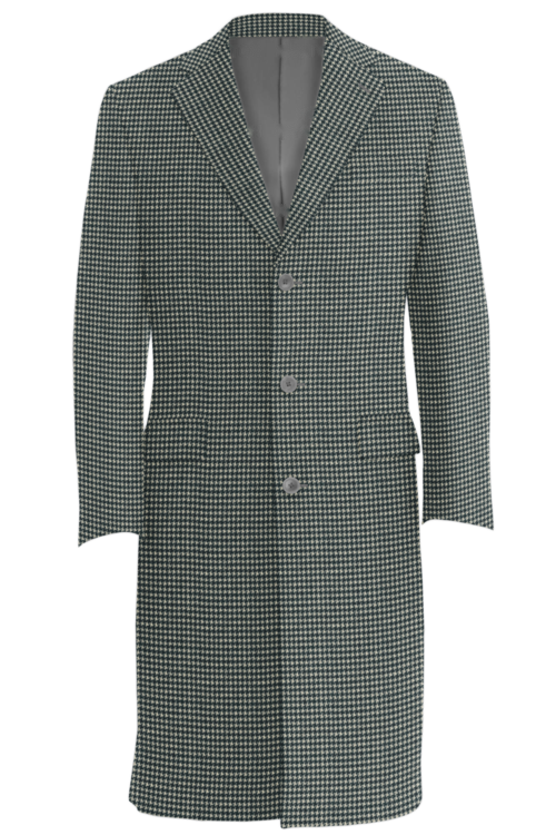 Black White Houndstooth Check Three Button Topcoat