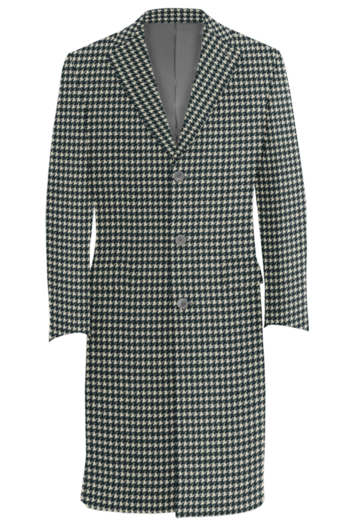 Black White Houndstooth Check Three Button Topcoat