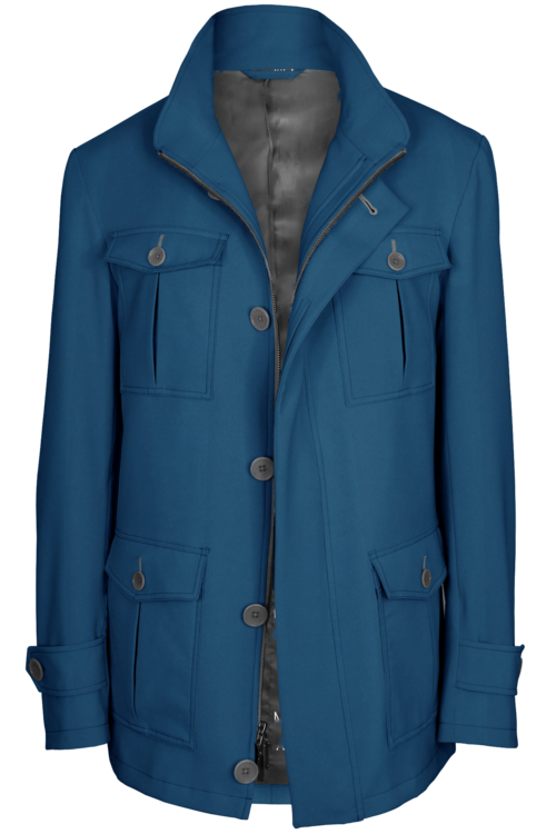 Blue Solid Five Button Field Jacket