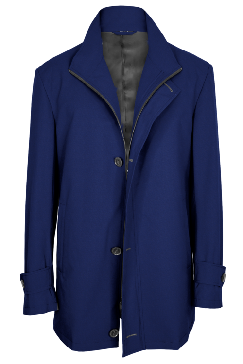 Blue Solid Four Button Zippered Car Coat