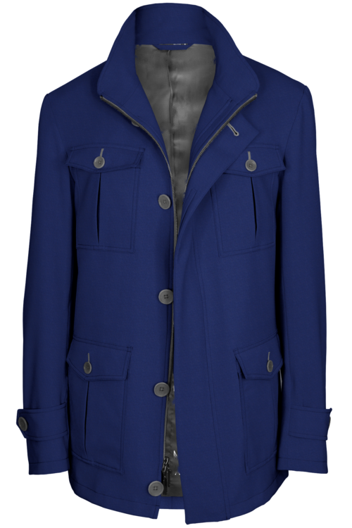 Blue Solid Five Button Field Jacket