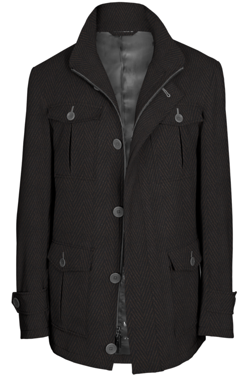 Brown Herringbone Five Button Field Jacket