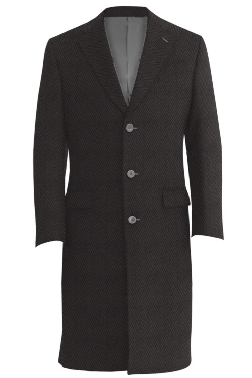 Brown Herringbone Three Button Topcoat