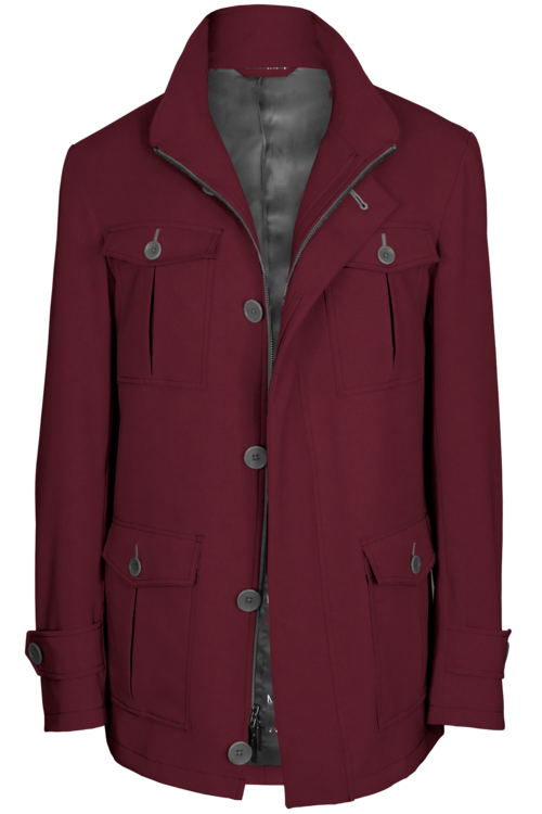 Burgundy Solid Five Button Field Jacket