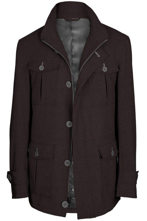 Burgundy Twill Five Button Field Jacket