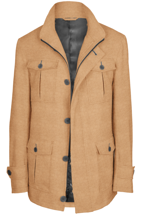 Camel Solid Five Button Field Jacket