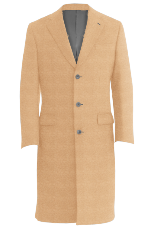 Camel Solid Three Button Topcoat