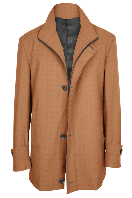 Camel Solid Four Button Zippered Car Coat