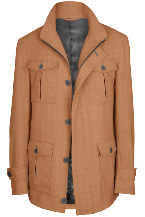 Camel Solid Five Button Field Jacket