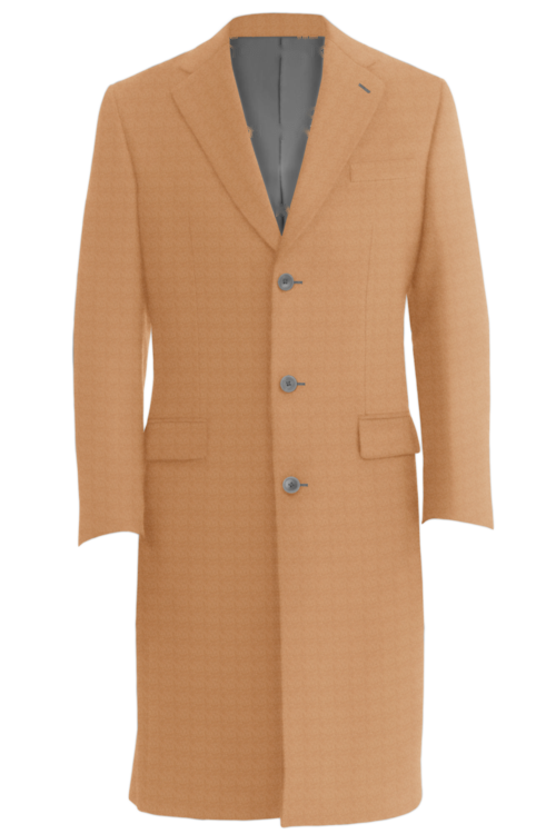 Camel Solid Three Button Topcoat