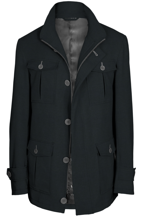 Charcoal Glen Plaid Five Button Field Jacket