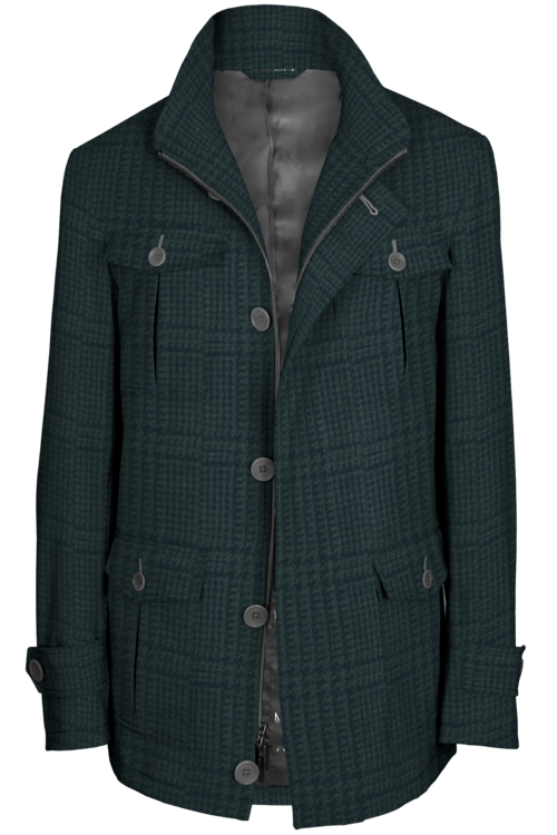 Charcoal Glen Plaid Five Button Field Jacket