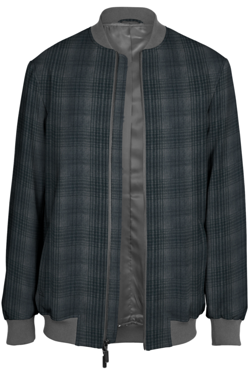 Charcoal Grey Plaid Bomber Jacket
