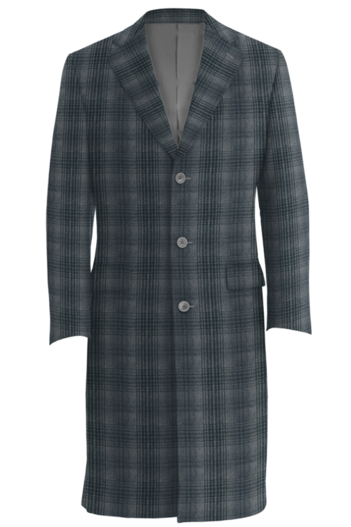 Charcoal Grey Plaid Three Button Topcoat