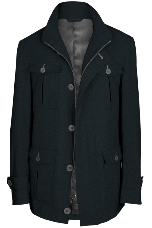 Charcoal Herringbone Five Button Field Jacket