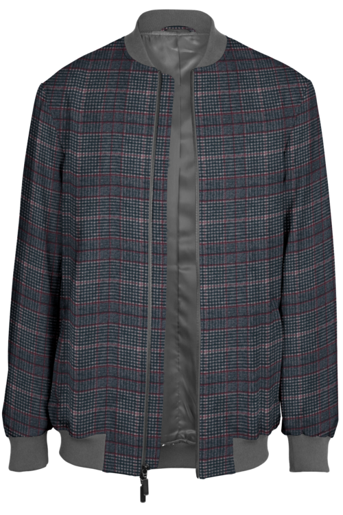 Charcoal Red Plaid Bomber Jacket