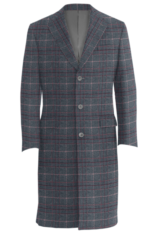 Charcoal Red Plaid Three Button Topcoat
