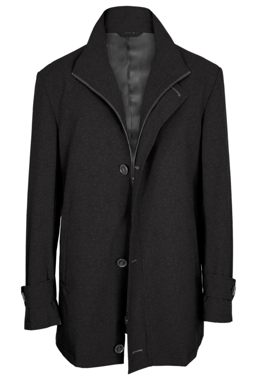 Charcoal Solid Four Button Zippered Car Coat