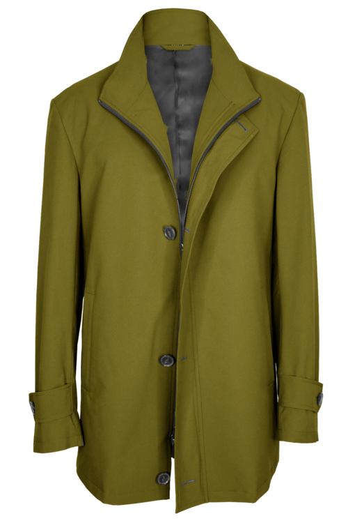 Chartreuse Solid Four Button Zippered Car Coat