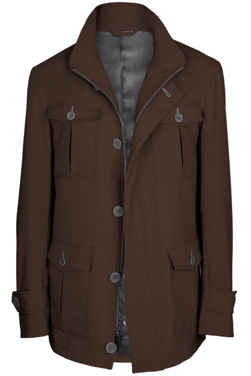 Chocolate Solid Five Button Field Jacket