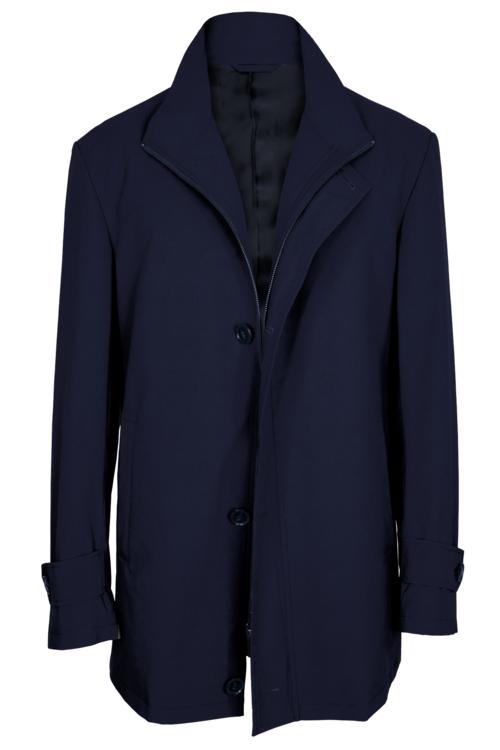 Deep Navy Four Button Zippered Car Coat