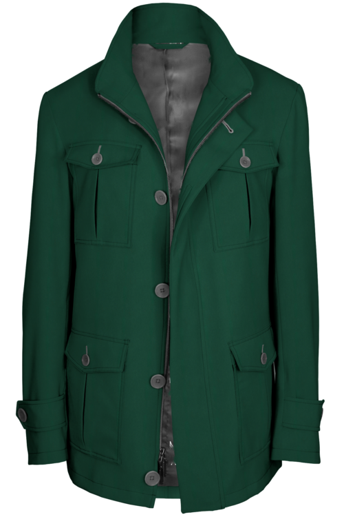 Green Solid Five Button Field Jacket