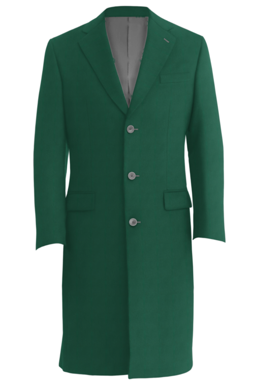 Green Solid Three Button Topcoat