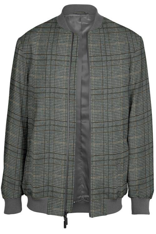 Grey Brown Plaid Bomber Jacket