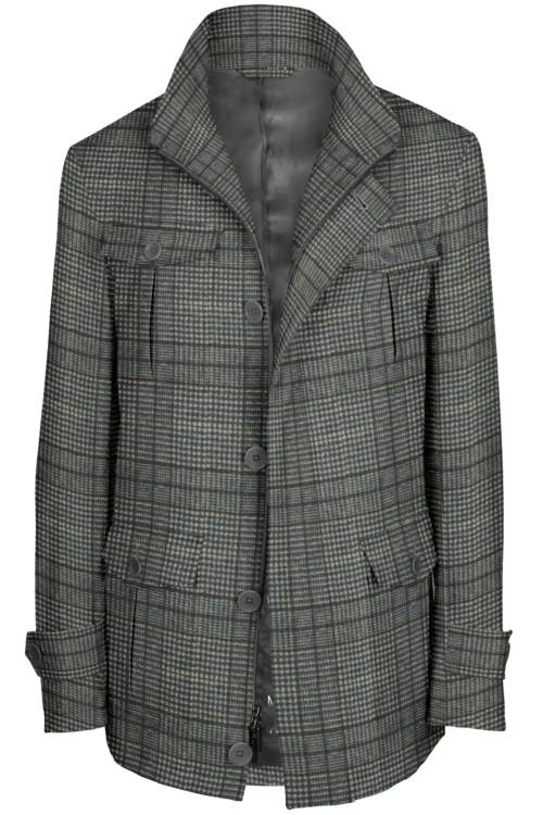 Grey Brown Plaid Five Button Field Jacket