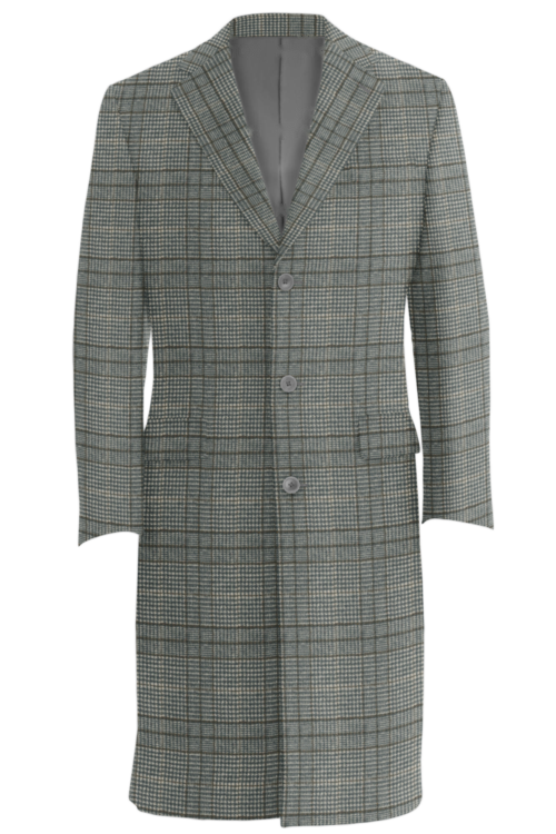 Grey Brown Plaid Three Button Topcoat