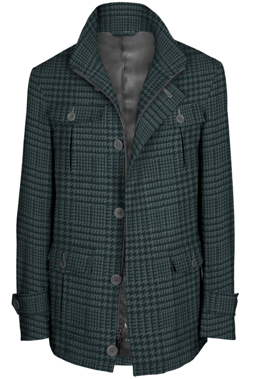 Grey Glen Plaid Five Button Field Jacket