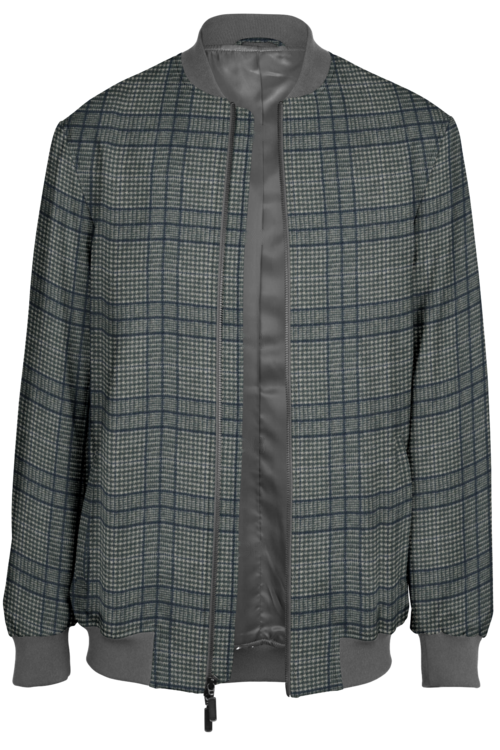 Grey Navy Plaid Bomber Jacket