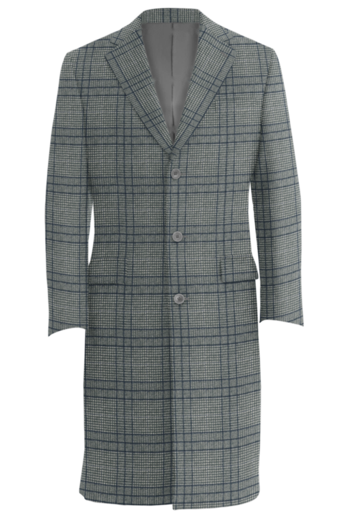 Grey Navy Plaid Three Button Topcoat