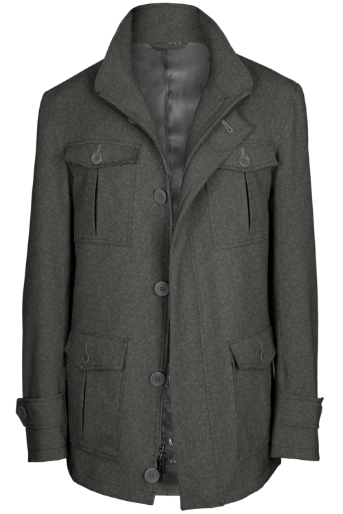 Grey Solid Five Button Field Jacket
