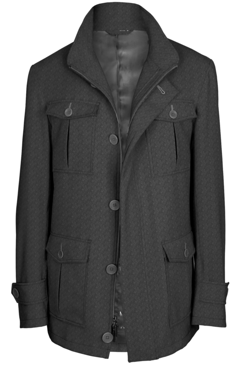 Grey Solid Five Button Field Jacket