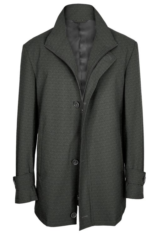 Grey Solid Four Button Zippered Car Coat